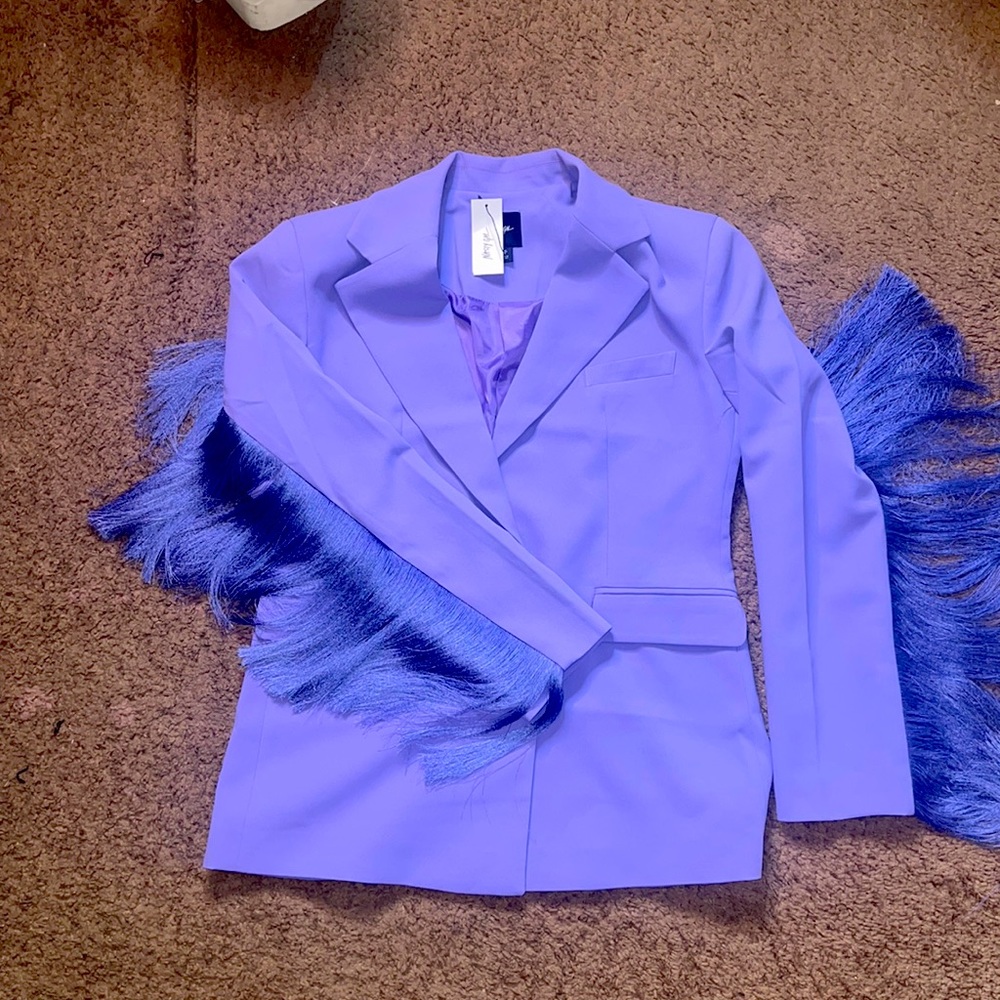 Purple fringe blazer